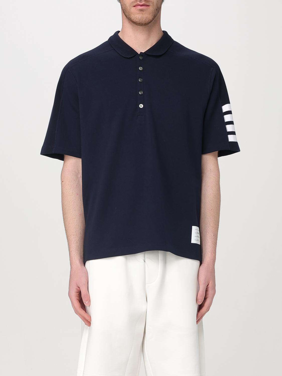 THOM BROWNE POLO: Polo de algodón con logo 4-bar Thom Browne, Azul Marino - Img 1