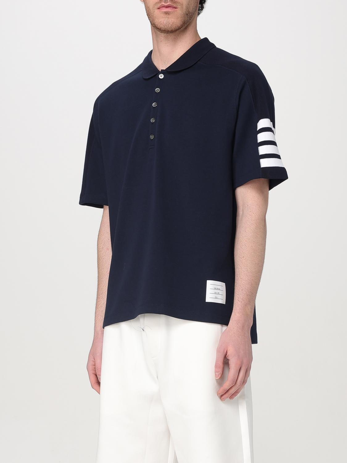 THOM BROWNE POLO: Polo de algodón con logo 4-bar Thom Browne, Azul Marino - Img 4