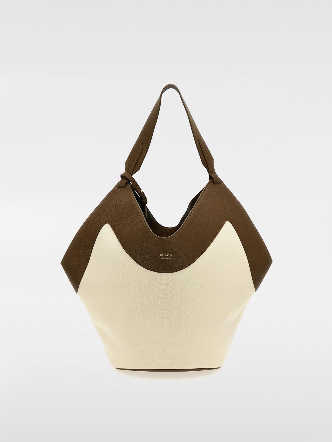 KHAITE BORSA TOTE: Borsa Medium Lotus Khaite in canvas e pelle , Fantasia - Img 1