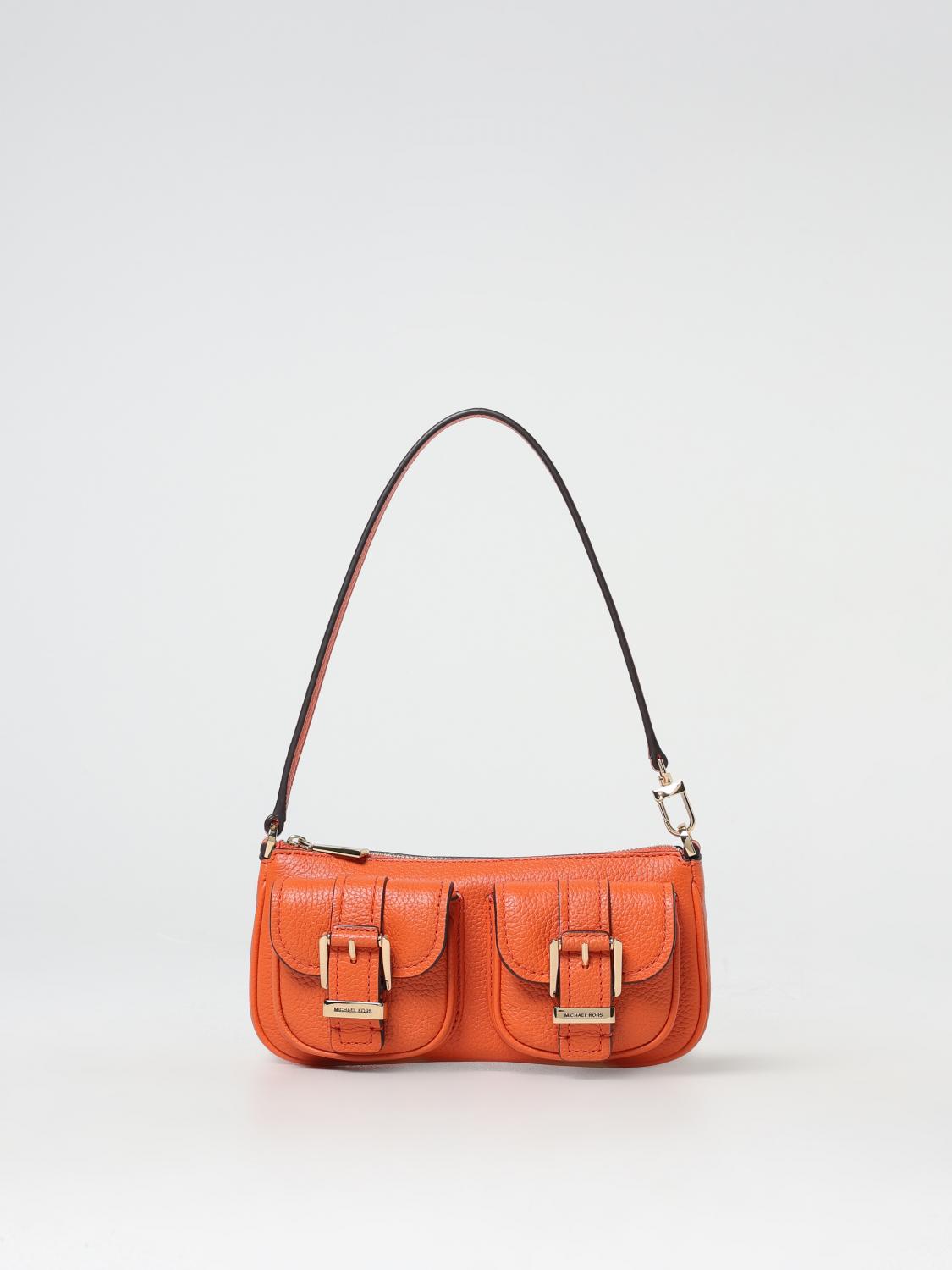 MICHAEL KORS BORSA A SPALLA: Borsa Zoe Michael Kors in pelle a grana , Arancione - Img 1