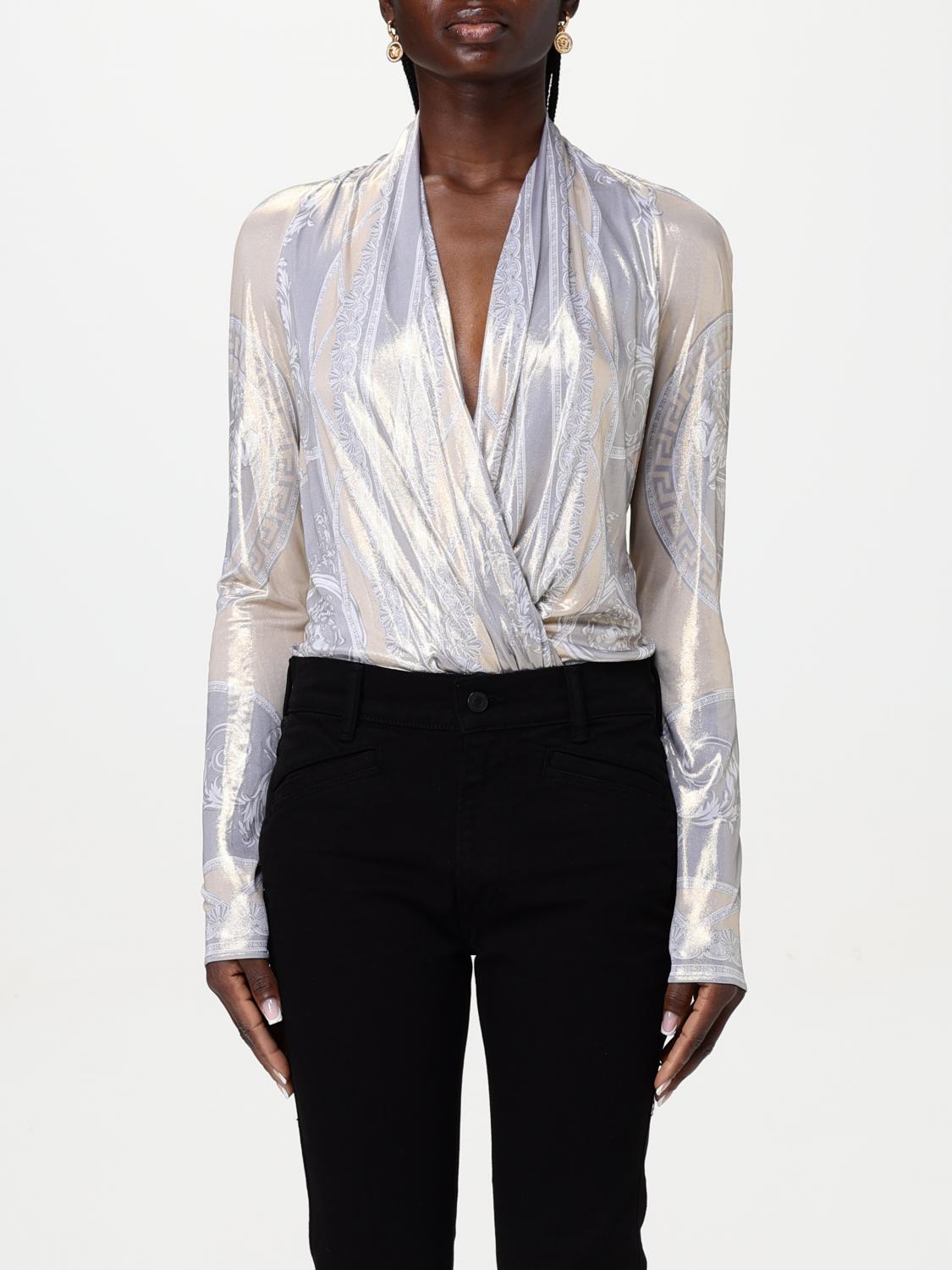 VERSACE TOP: Body Versace in viscosa stampata , Grigio - Img 1