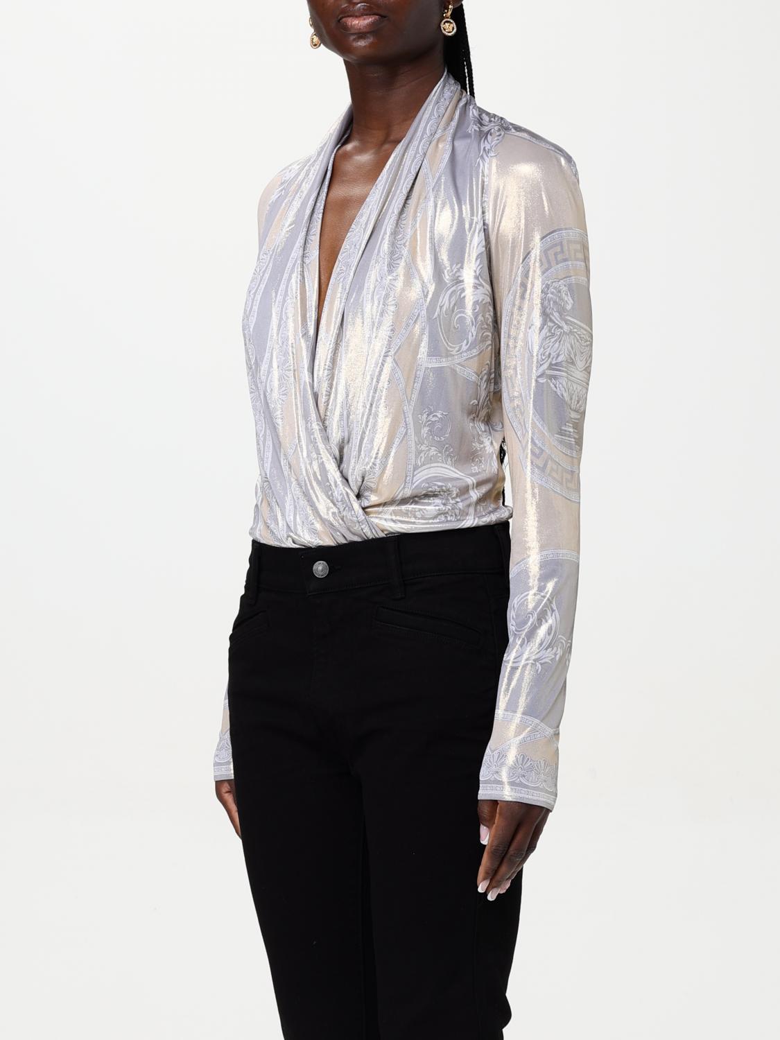 VERSACE TOP: Body Versace in viscosa stampata , Grigio - Img 4