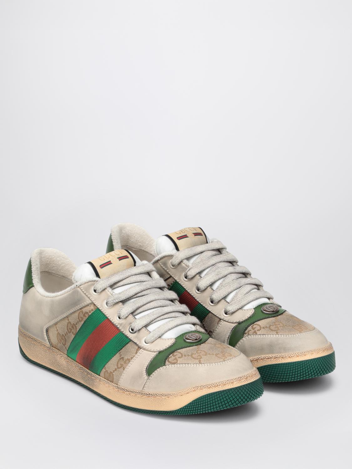 GUCCI SNEAKERS: Sneakers Screener GG Gucci in pelle e canvas used , Bianco - Img 2
