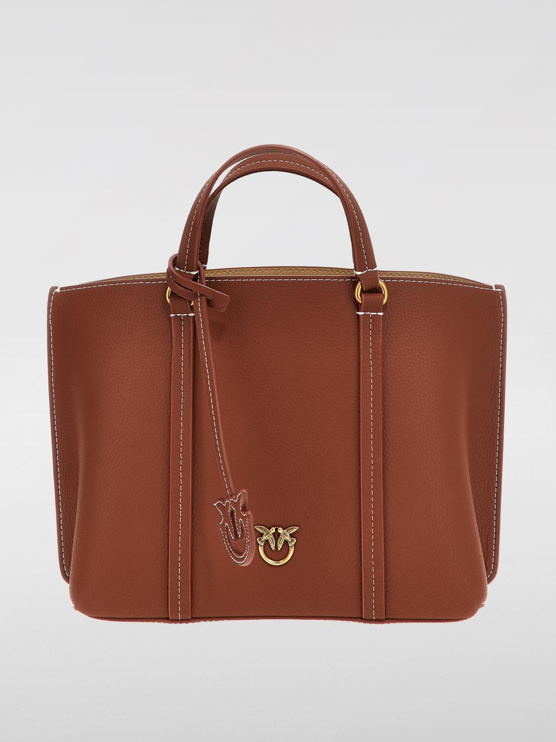 PINKO BORSA A MANO: Borsa Carrie Pinko in pelle a grana , Marrone - Img 1