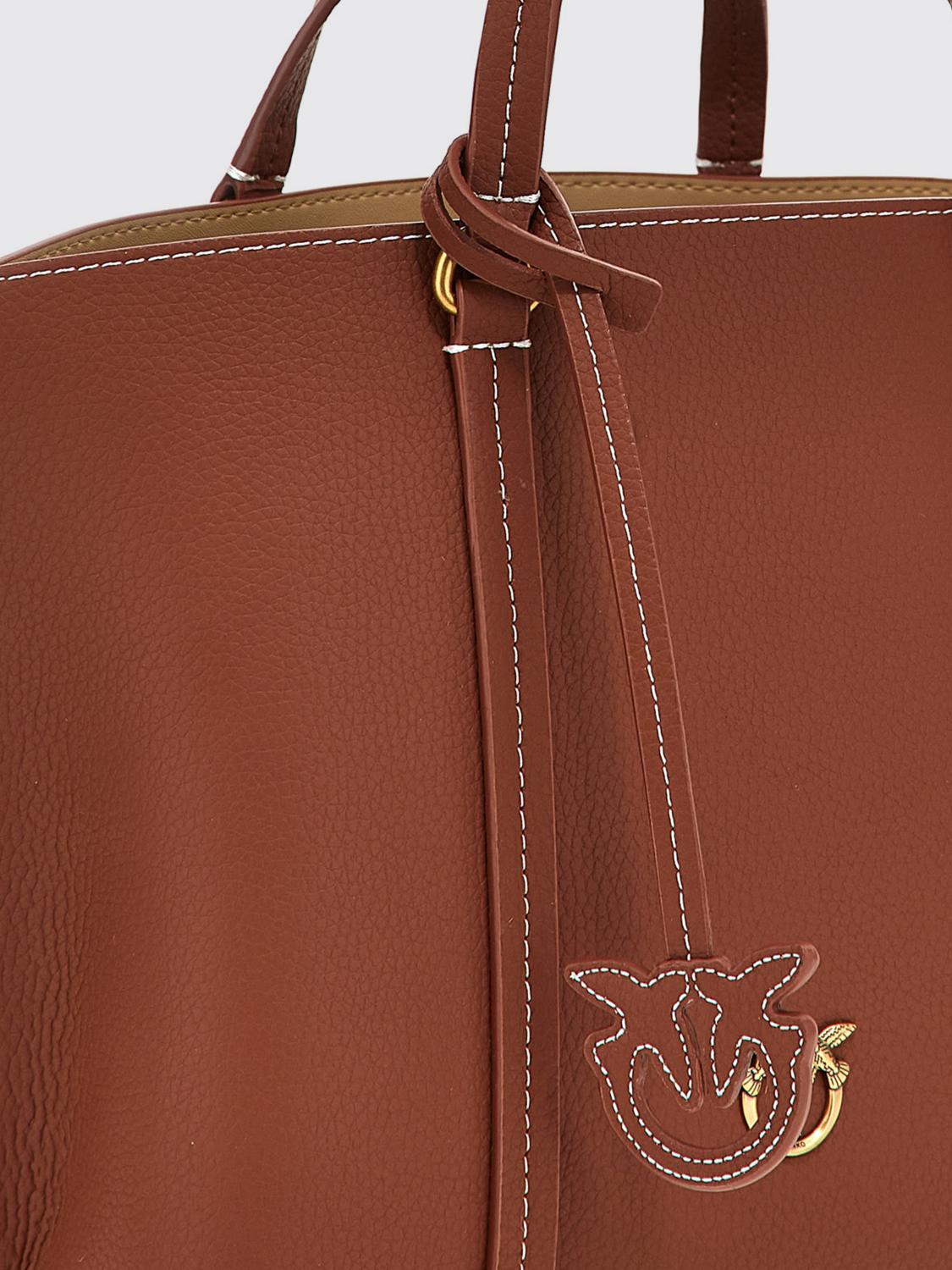 PINKO BORSA A MANO: Borsa Carrie Pinko in pelle a grana , Marrone - Img 3