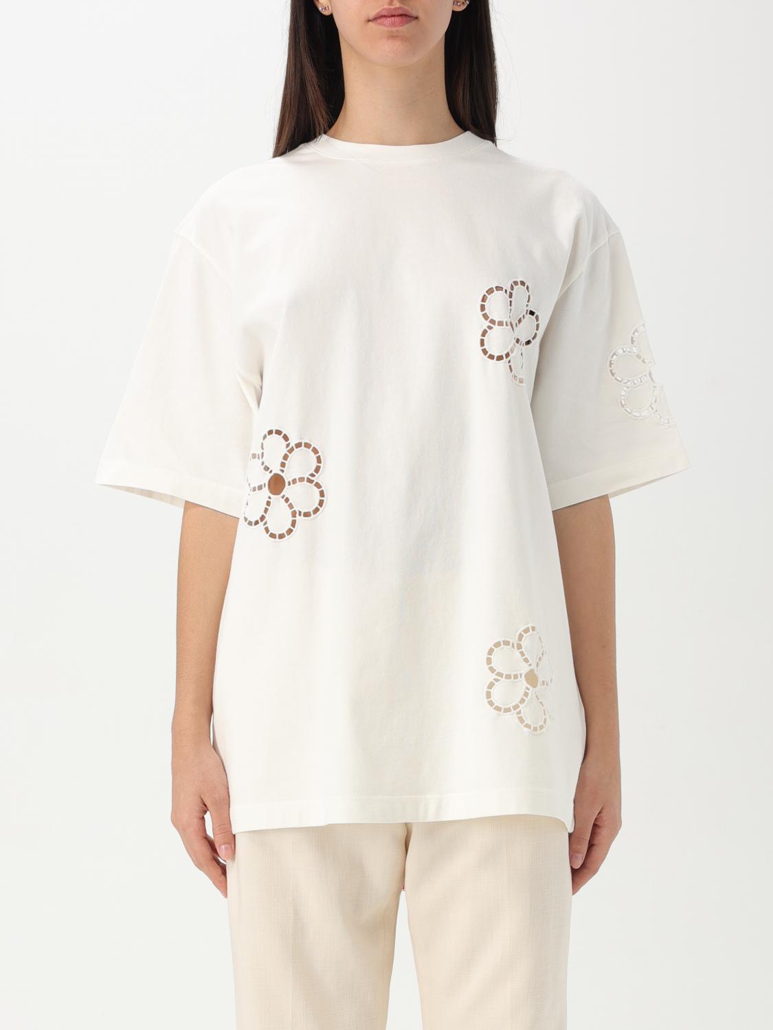MSGM T-SHIRTS: T-shirt in cotone con fiori traforati MSGM, Avorio - Img 1