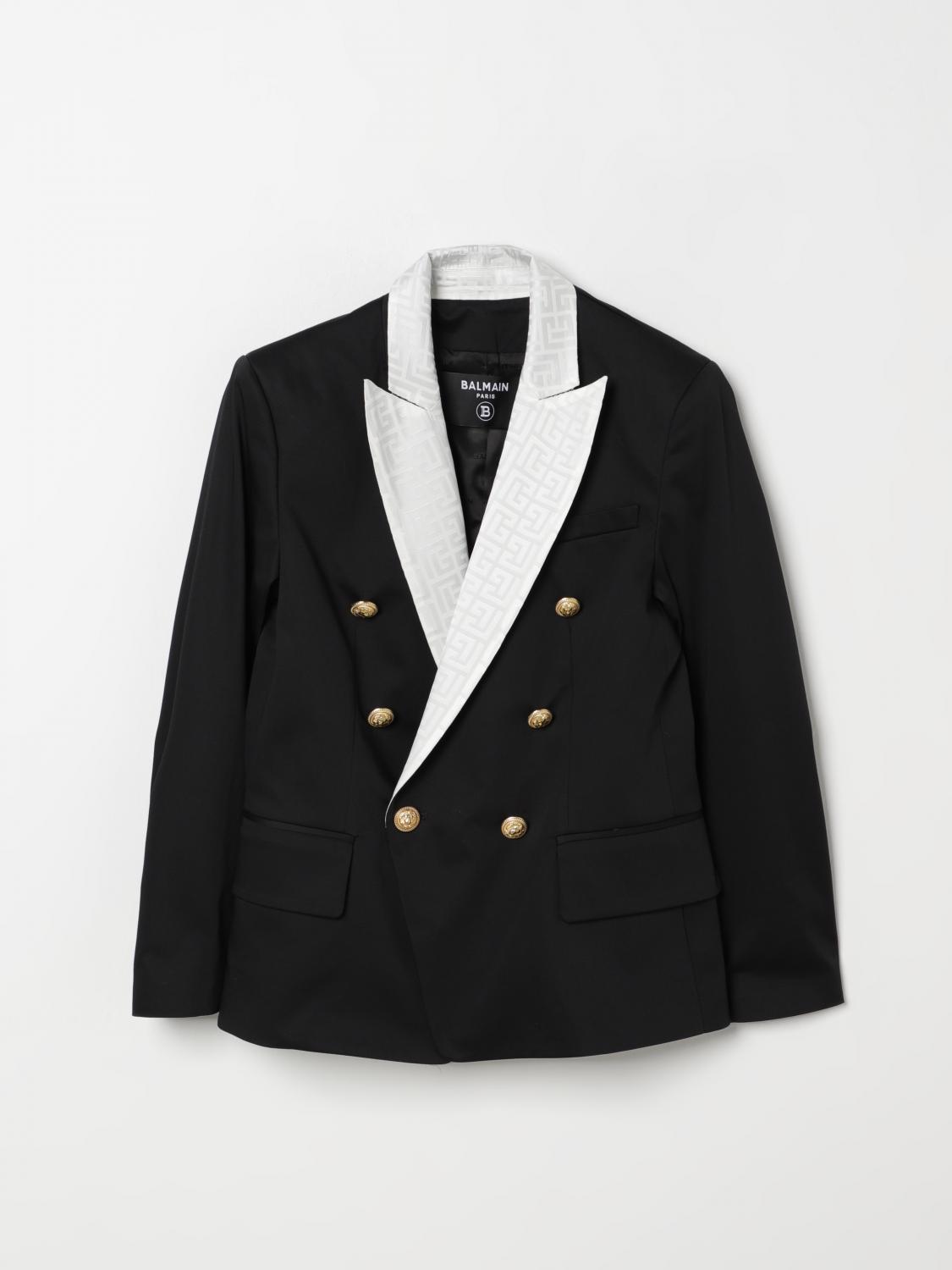 BALMAIN GIACCA: Blazer a doppiopetto Balmain in twill , Nero - Img 1
