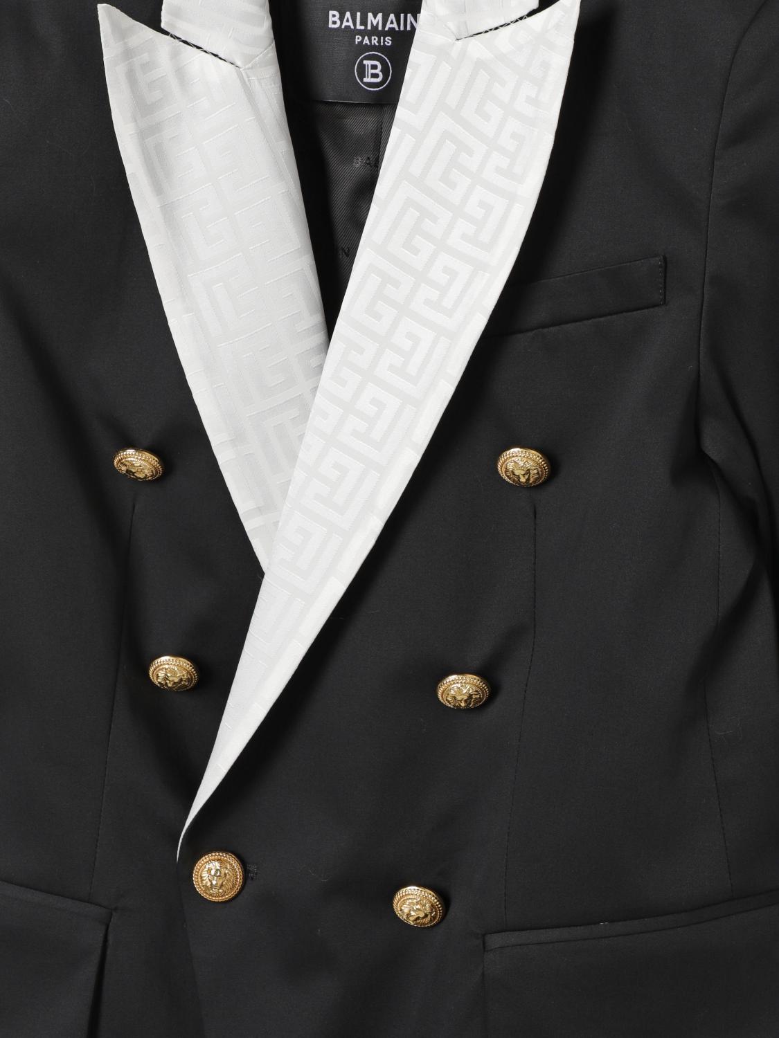 BALMAIN GIACCA: Blazer a doppiopetto Balmain in twill , Nero - Img 3