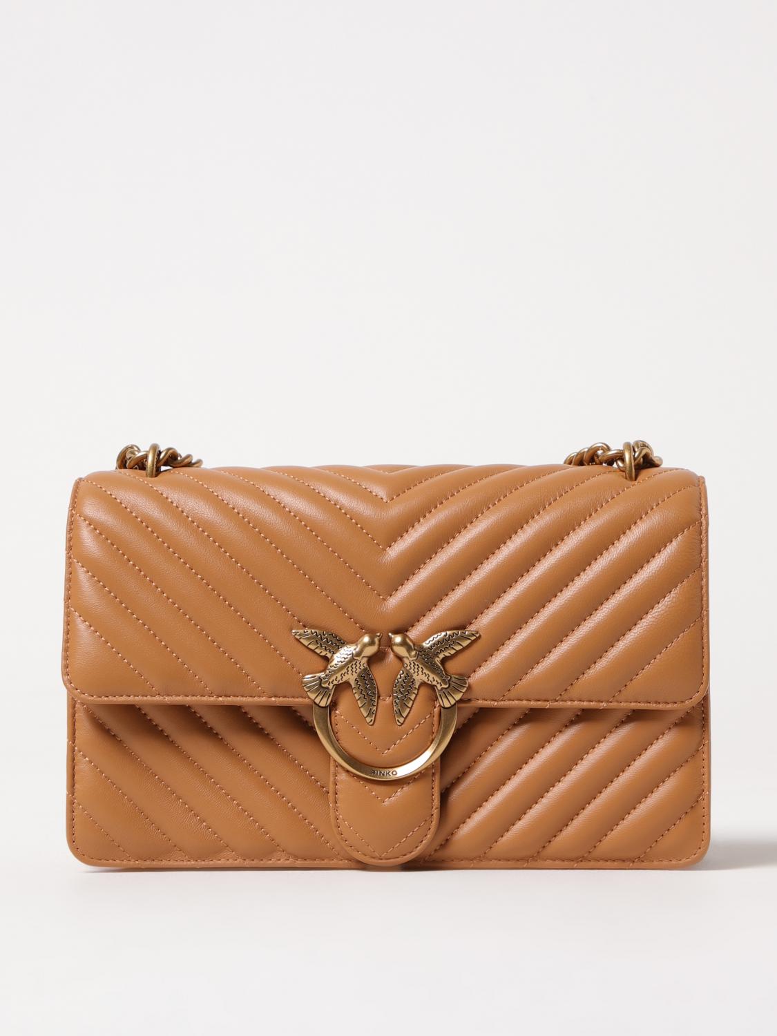 PINKO BORSA A SPALLA: Borsa Love Bag One Pinko in pelle trapuntata chevron , Marrone - Img 1