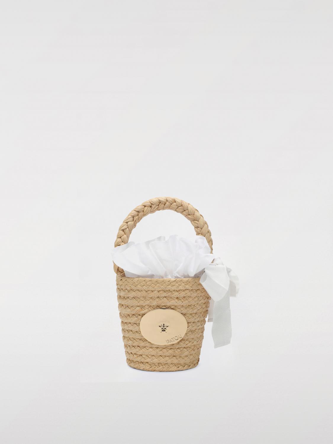 PATOU BORSA MINI: Borsa a secchiello Patou in rafia e raso , Bianco - Img 1