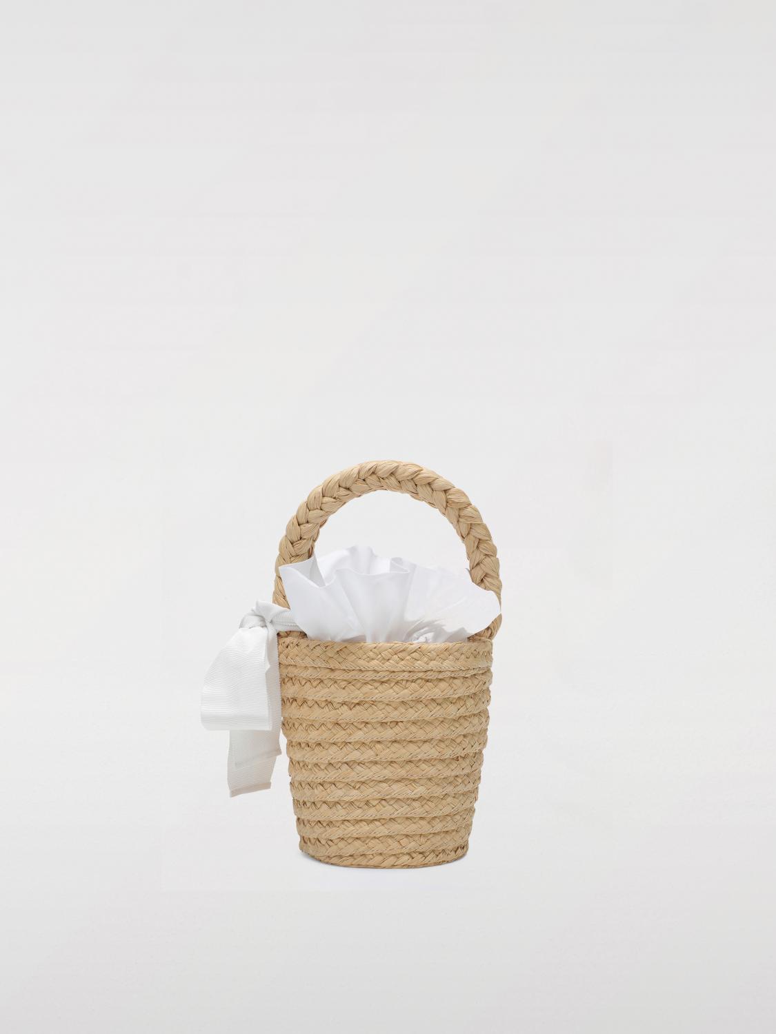 PATOU BORSA MINI: Borsa a secchiello Patou in rafia e raso , Bianco - Img 2
