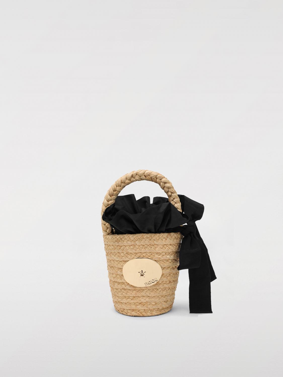 PATOU BORSA MINI: Borsa a secchiello Patou in rafia e raso , Crema - Img 1