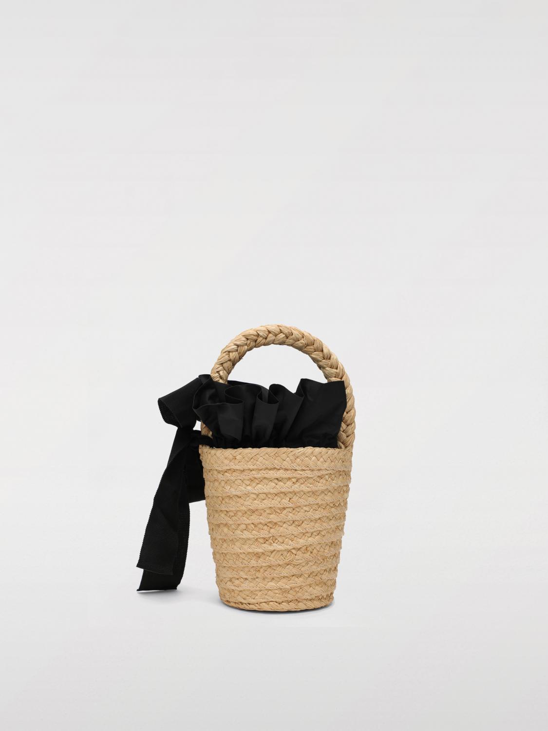 PATOU BORSA MINI: Borsa a secchiello Patou in rafia e raso , Crema - Img 2