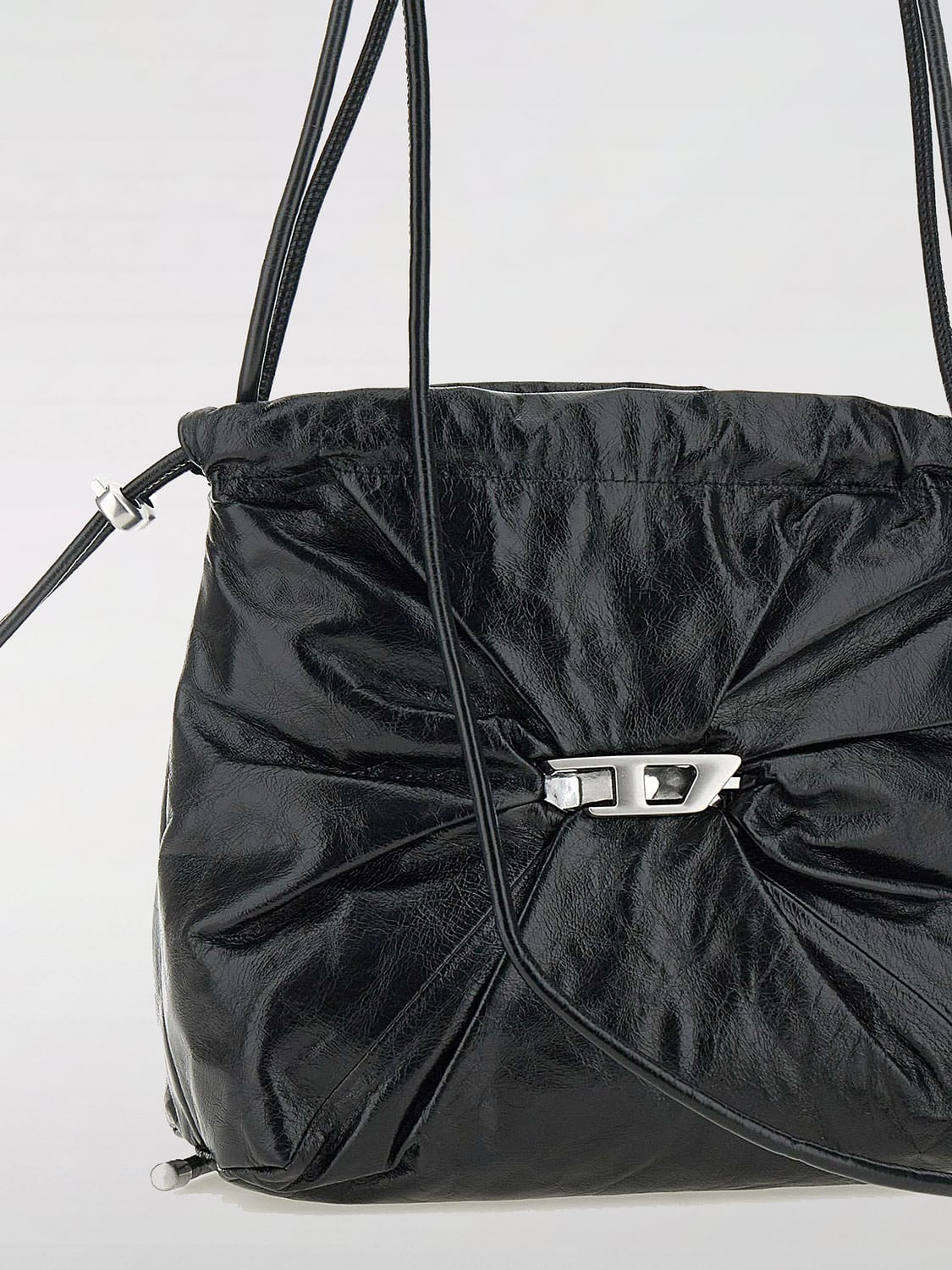 DIESEL BORSA A SPALLA: Borsa Scrunch-D Diesel in pelle increspata , Nero - Img 3