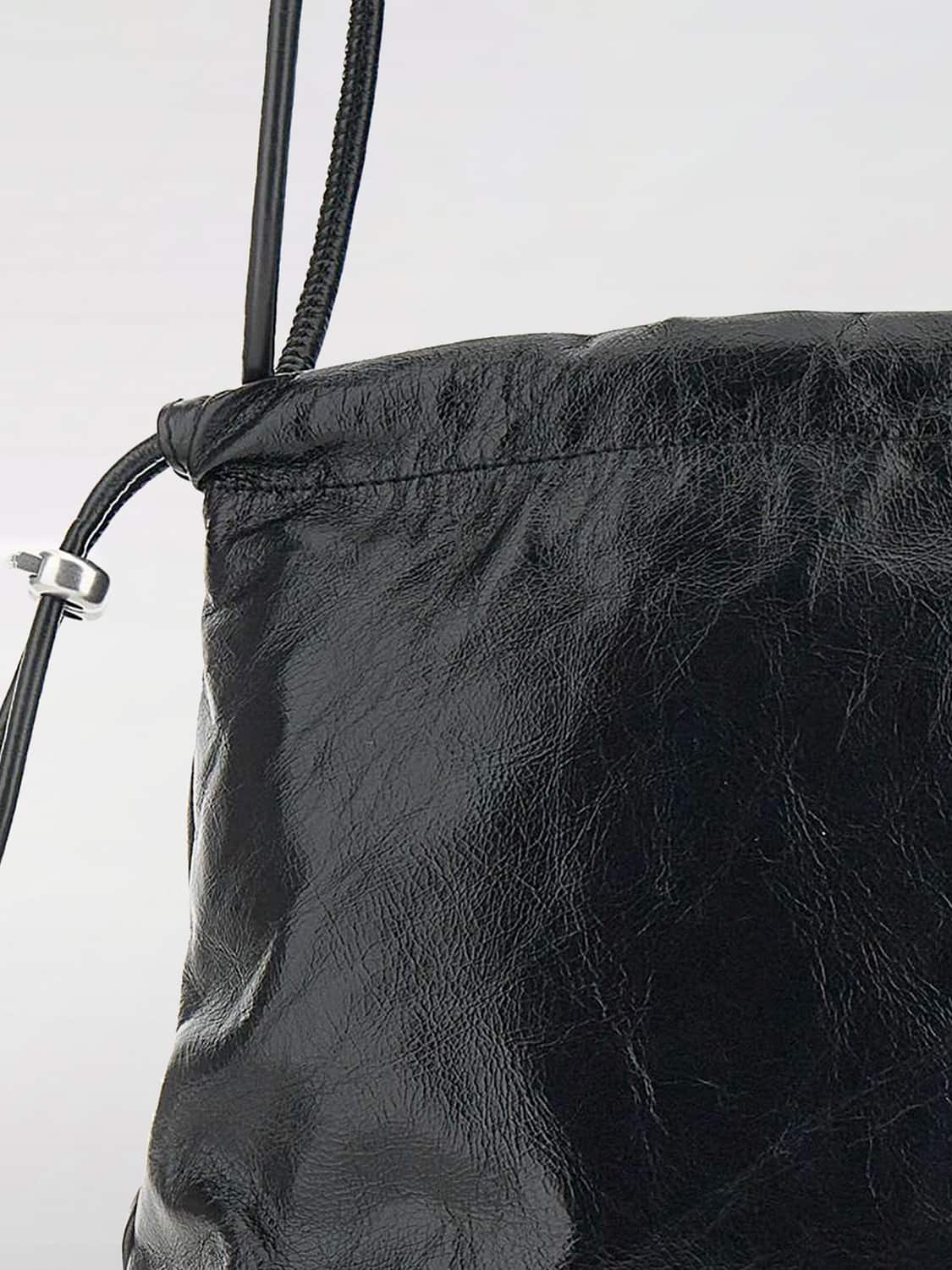 DIESEL BORSA A SPALLA: Borsa Scrunch-D Diesel in pelle increspata , Nero - Img 4