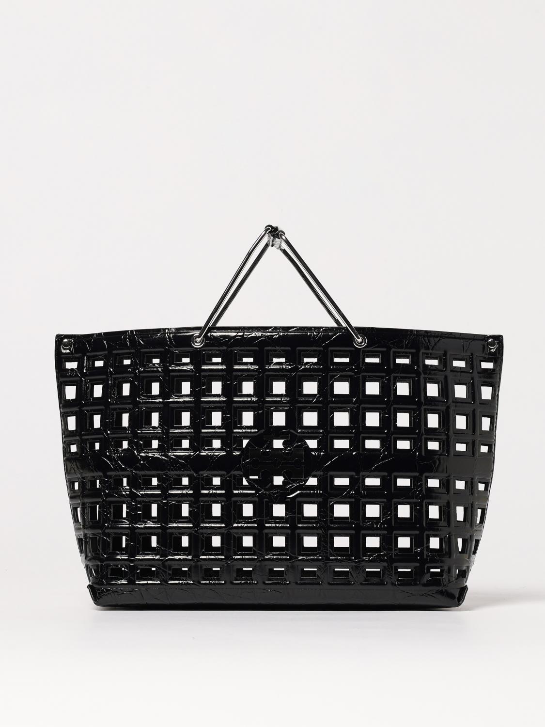 TORY BURCH BORSA A MANO: Borsa Ella Tory Burch in pelle traforata stampa cocco , Nero - Img 1