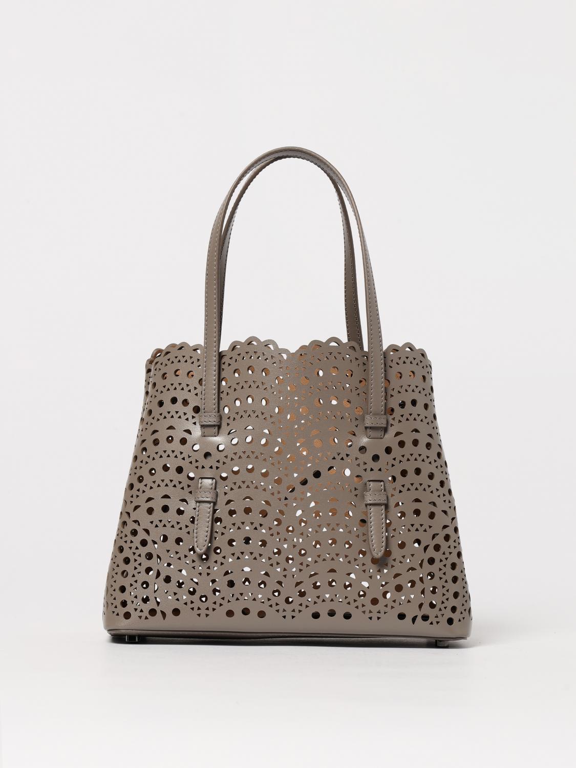 ALAÏA BORSA A MANO: Borsa Mina 25 AlaÏa in pelle traforata Vienne ad onde , Grigio - Img 1