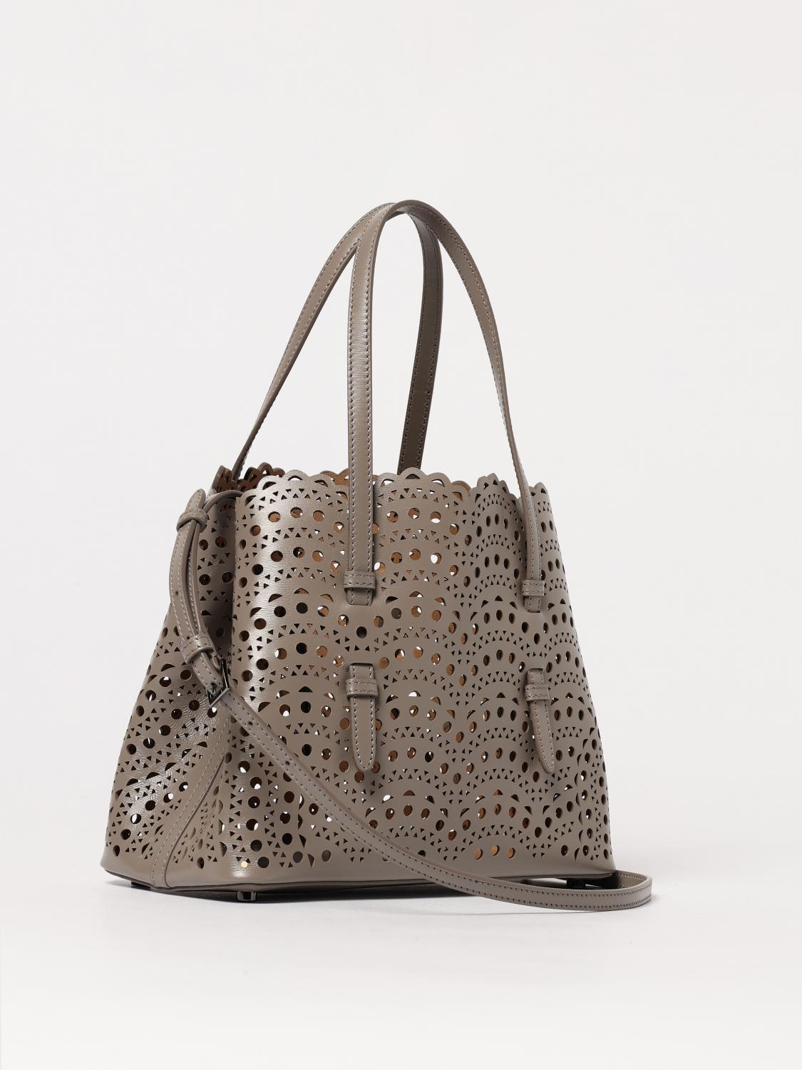ALAÏA BORSA A MANO: Borsa Mina 25 AlaÏa in pelle traforata Vienne ad onde , Grigio - Img 3
