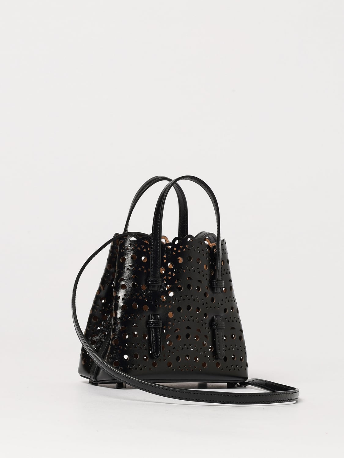 ALAÏA BORSA MINI: Borsa Mina 16 AlaÏa in pelle traforata Vienne ad onde , Nero - Img 3