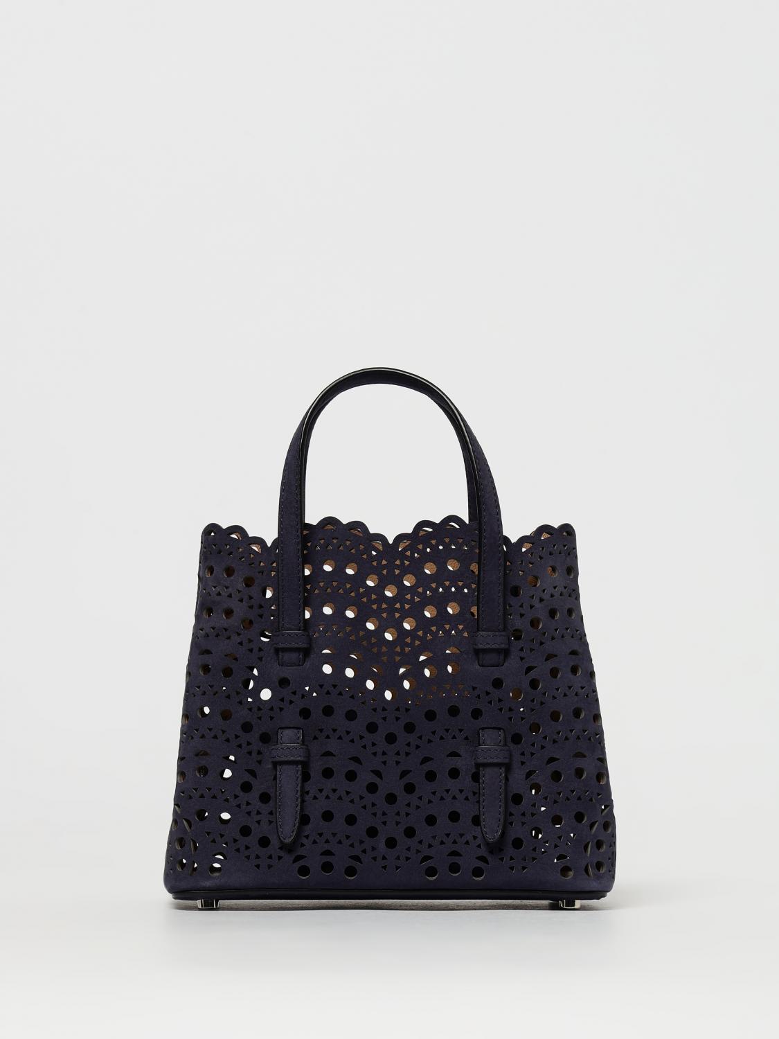 ALAÏA BORSA A MANO: Borsa Mina 20 AlaÏa in camoscio traforata Vienne ad onde , Blue - Img 1