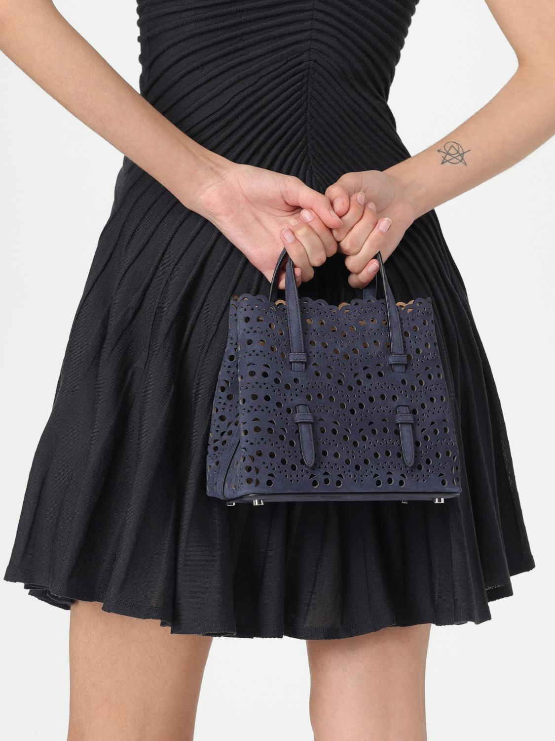 ALAÏA BORSA A MANO: Borsa Mina 20 AlaÏa in camoscio traforata Vienne ad onde , Blue - Img 2