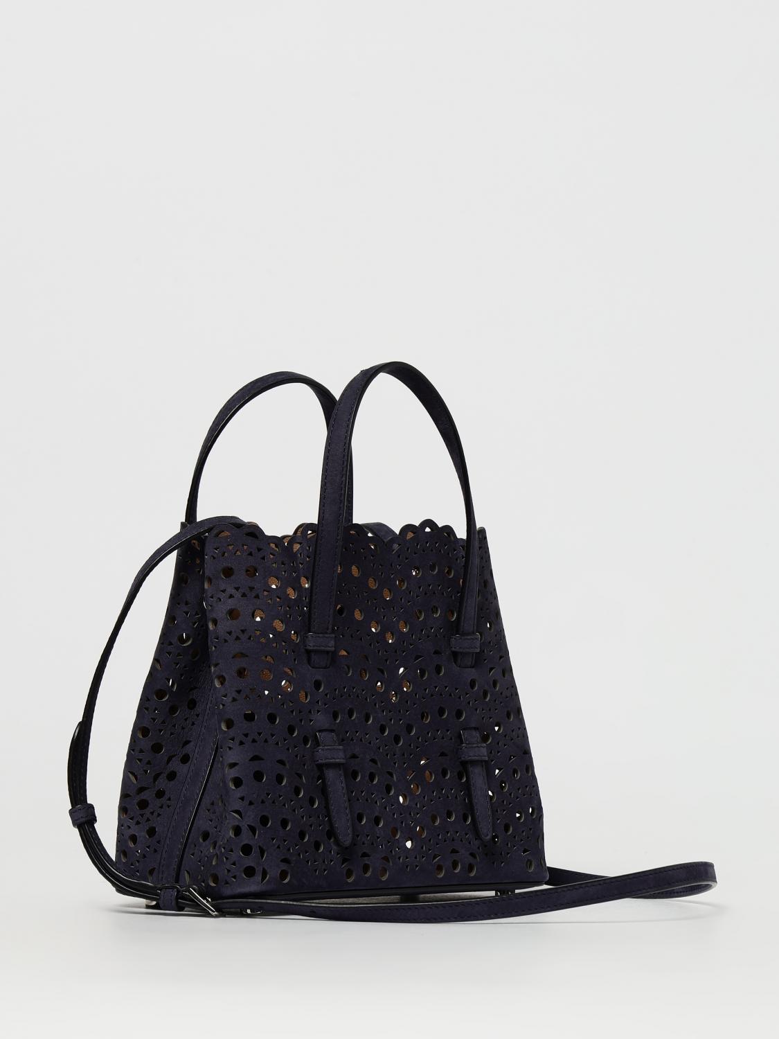 ALAÏA BORSA A MANO: Borsa Mina 20 AlaÏa in camoscio traforata Vienne ad onde , Blue - Img 3