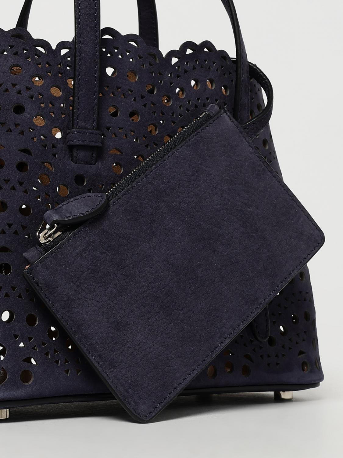 ALAÏA BORSA A MANO: Borsa Mina 20 AlaÏa in camoscio traforata Vienne ad onde , Blue - Img 4