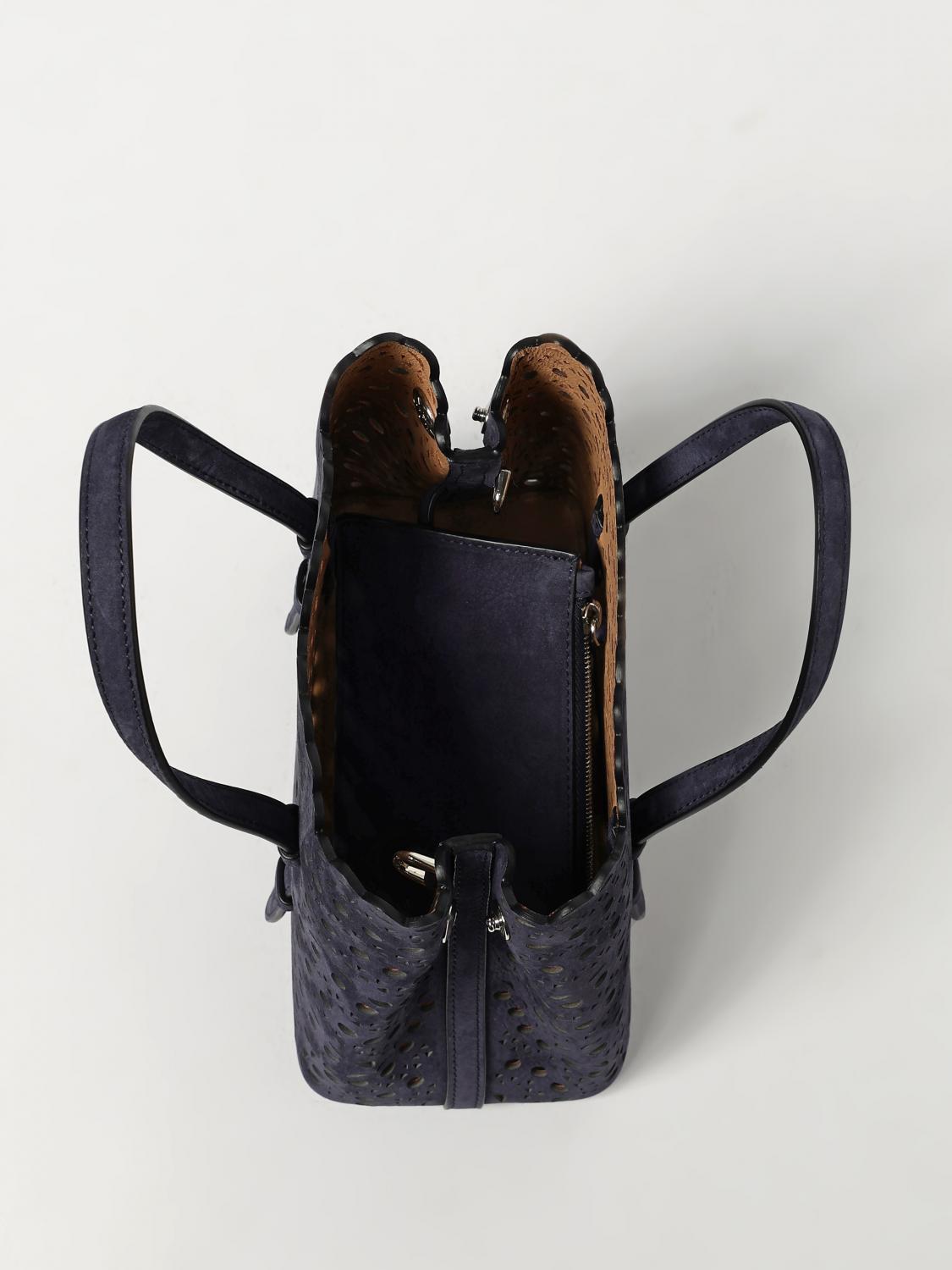 ALAÏA BORSA A MANO: Borsa Mina 20 AlaÏa in camoscio traforata Vienne ad onde , Blue - Img 5