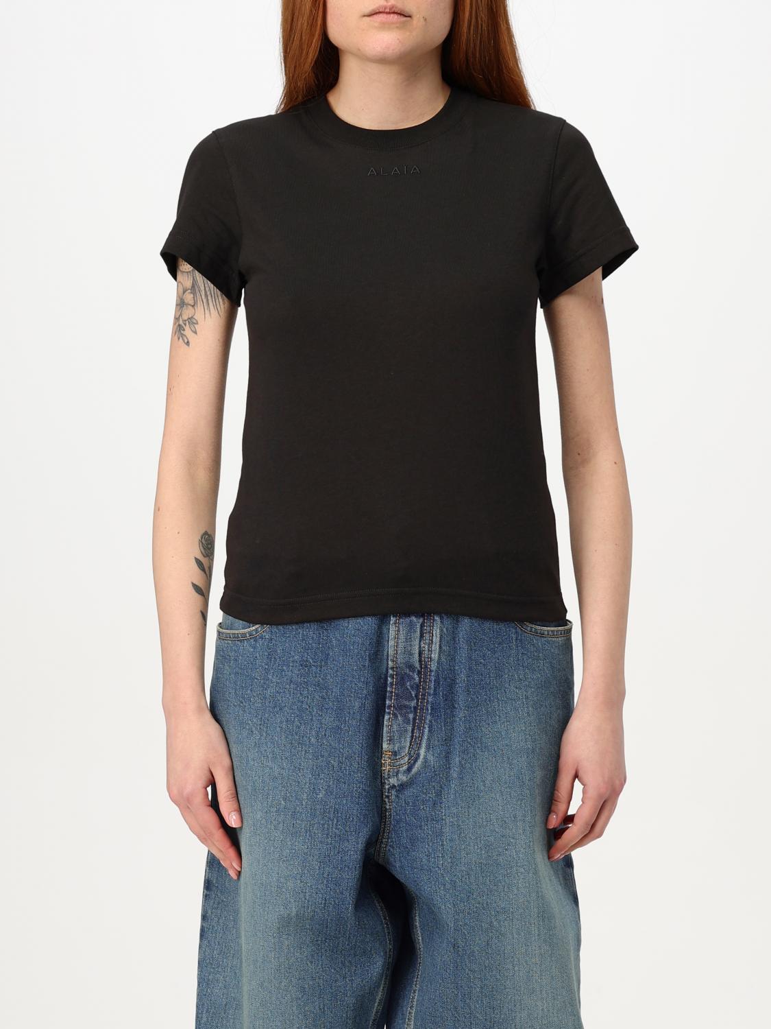 ALAÏA CAMISETA: Camiseta básica de algodón elástico AlaÏa, Negro - Img 1