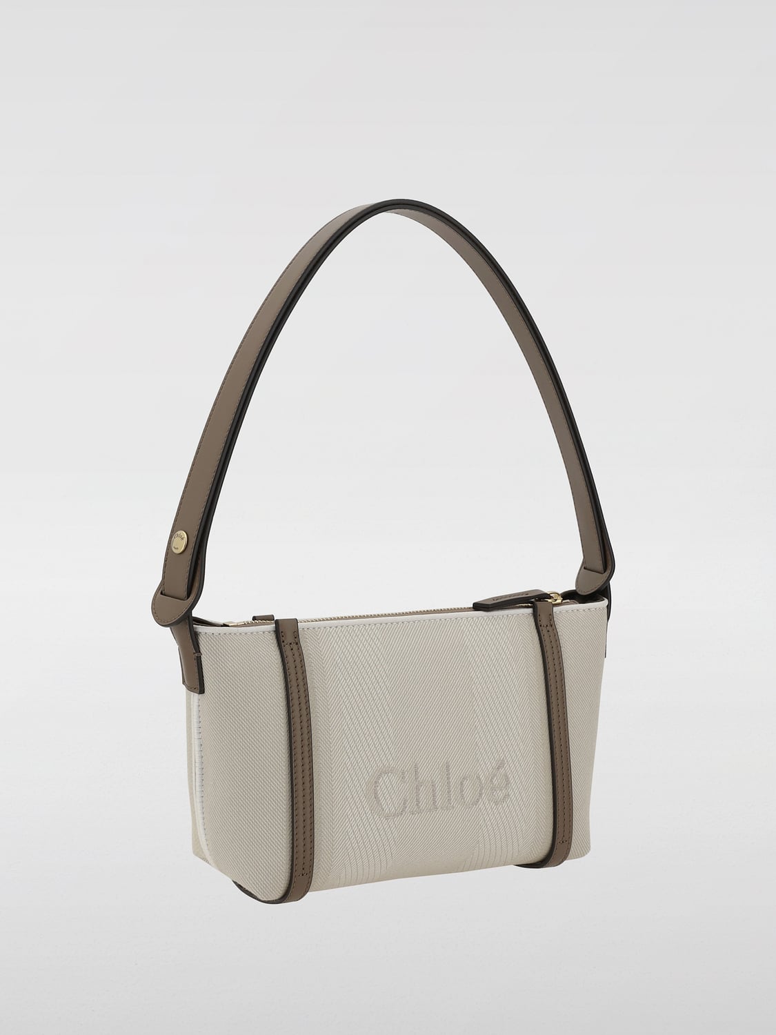 CHLOÉ BORSA MINI: Borsa Carry Chloè in canvas di cotone e pelle , Beige - Img 2