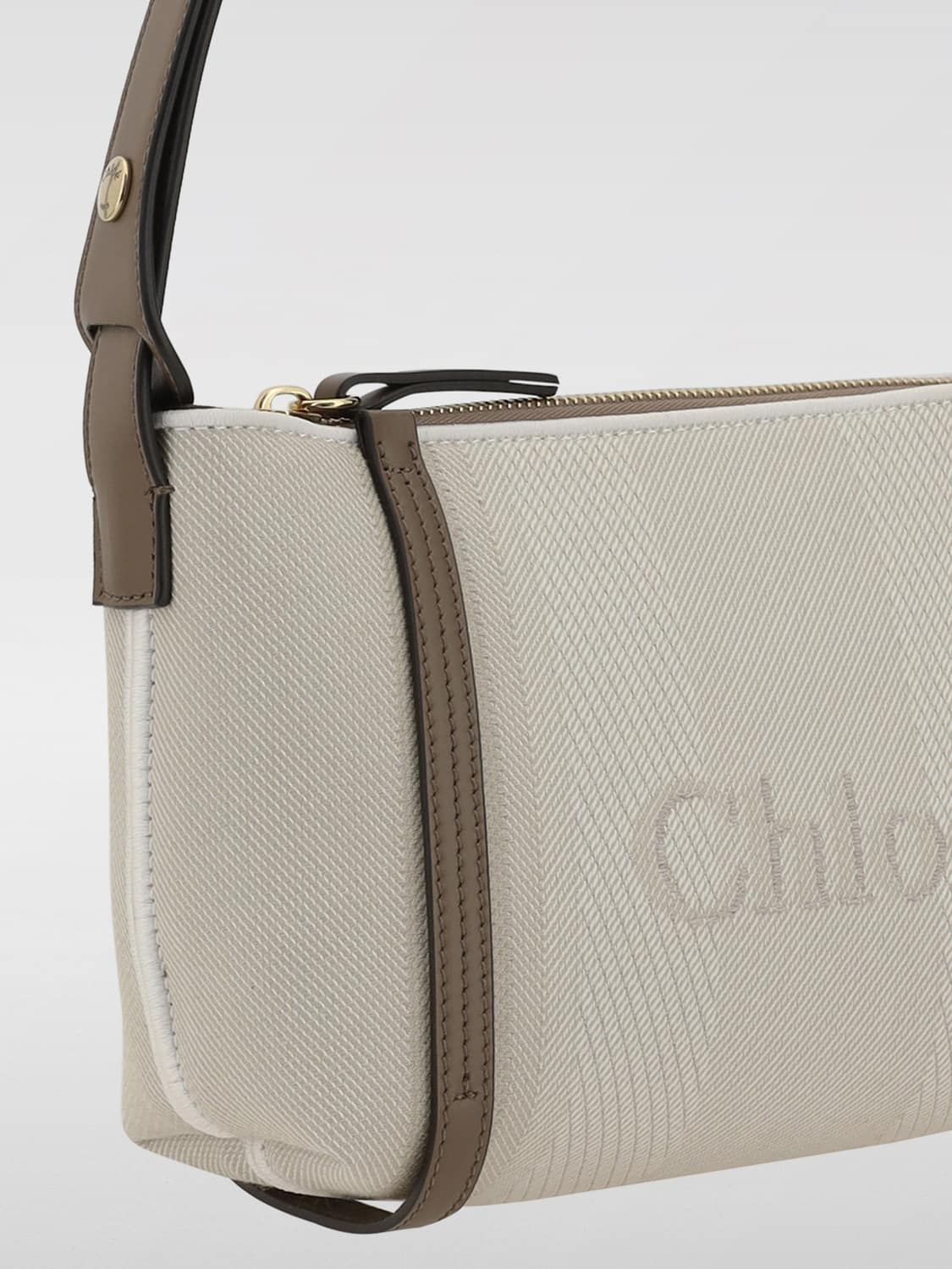 CHLOÉ BORSA MINI: Borsa Carry Chloè in canvas di cotone e pelle , Beige - Img 3