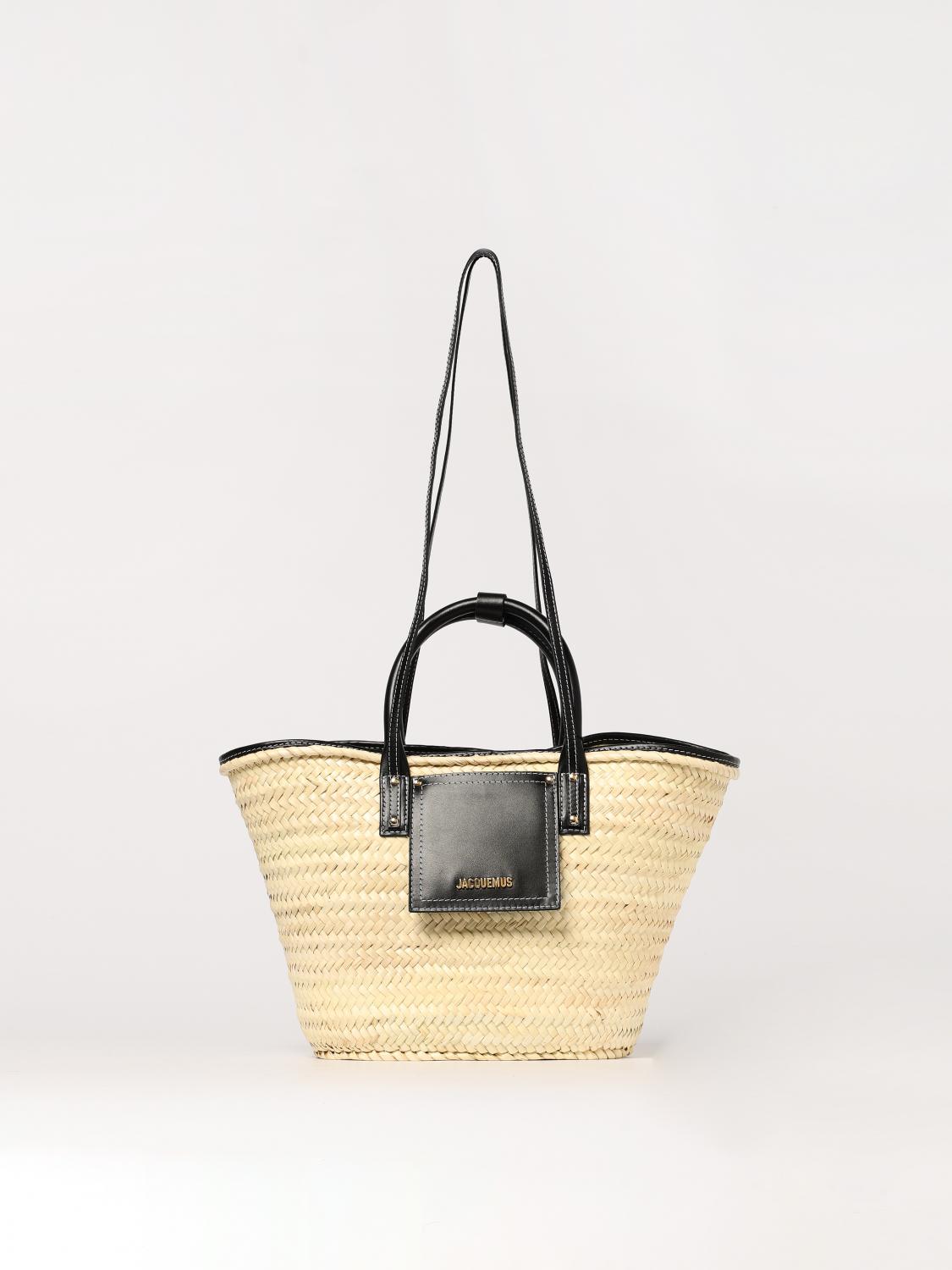 JACQUEMUS BORSA A MANO: Borsa Jacquemus in rafia intrecciata e pelle , Nero - Img 1