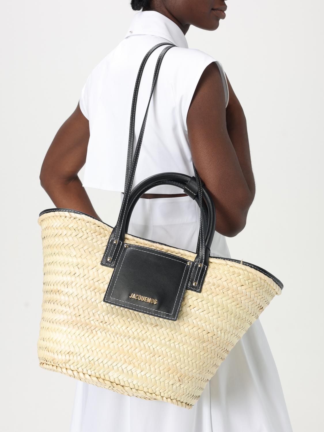 JACQUEMUS BORSA A MANO: Borsa Jacquemus in rafia intrecciata e pelle , Nero - Img 2