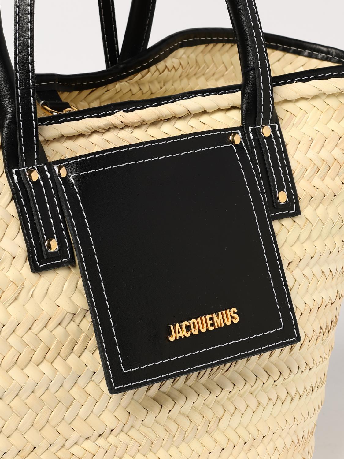 JACQUEMUS BORSA A MANO: Borsa Jacquemus in rafia intrecciata e pelle , Nero - Img 4