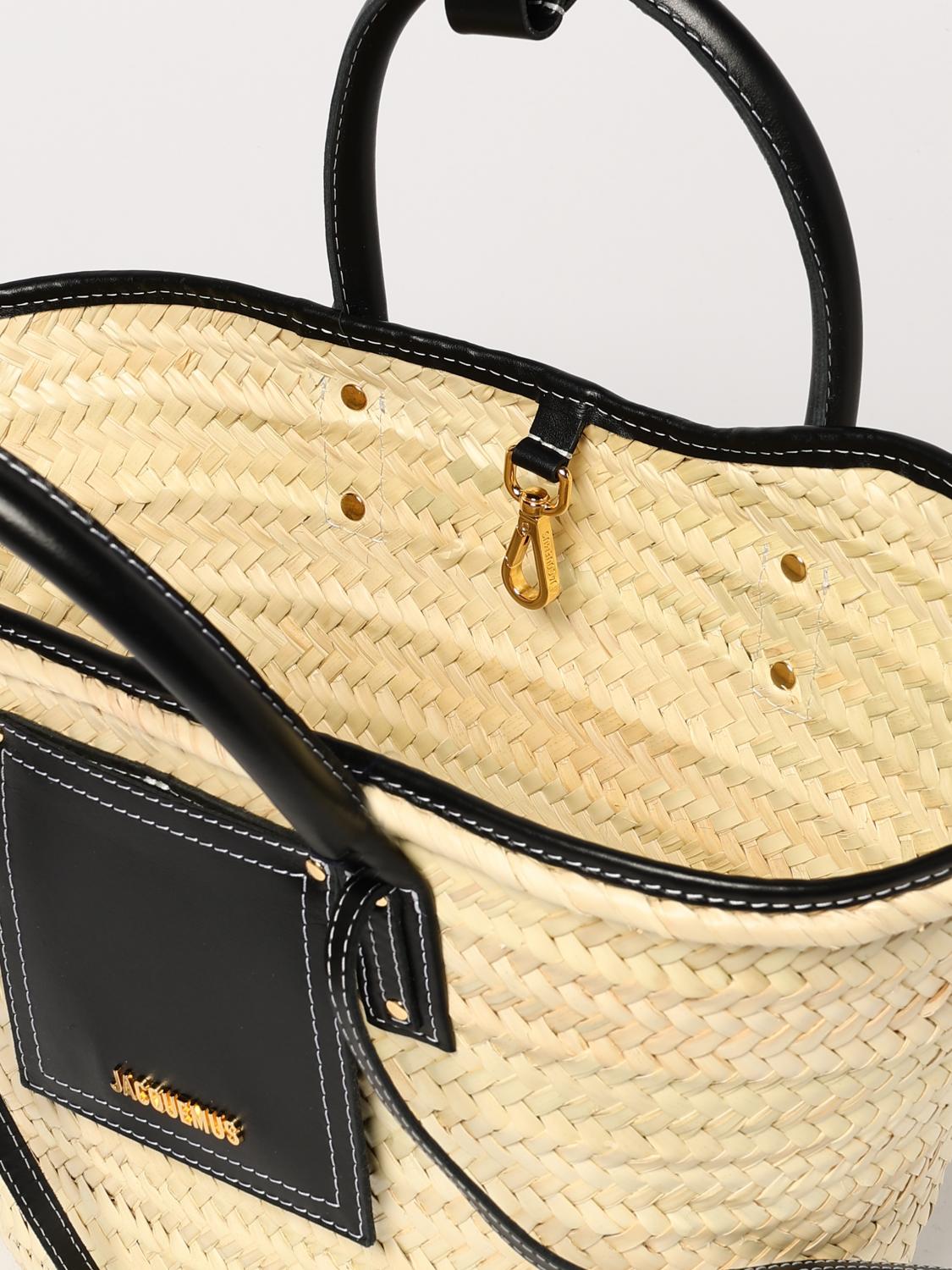 JACQUEMUS BORSA A MANO: Borsa Jacquemus in rafia intrecciata e pelle , Nero - Img 5