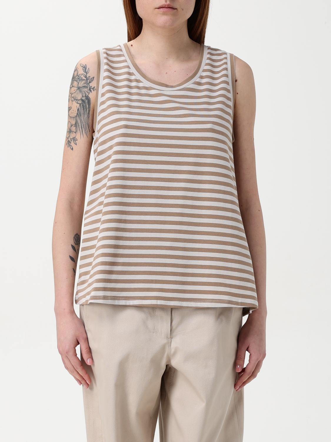 'S MAX MARA T-SHIRTS: Canotta 'S Max Mara in cotone stretch a righe, Sabbia - Img 1