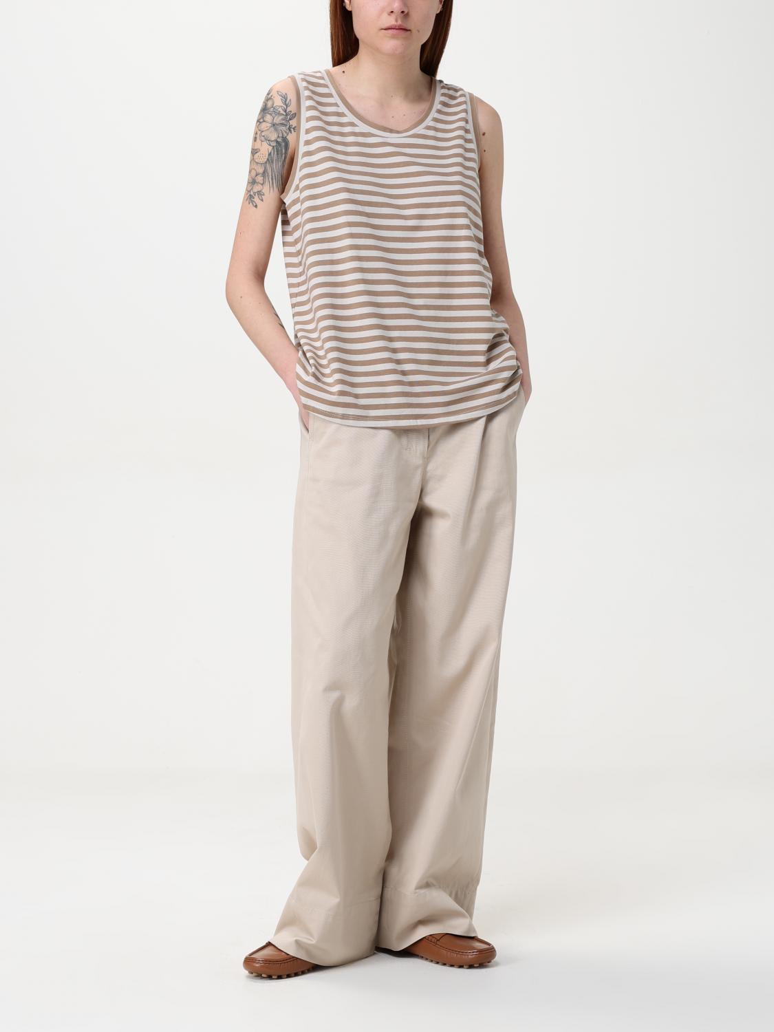 'S MAX MARA T-SHIRTS: Canotta 'S Max Mara in cotone stretch a righe, Sabbia - Img 2
