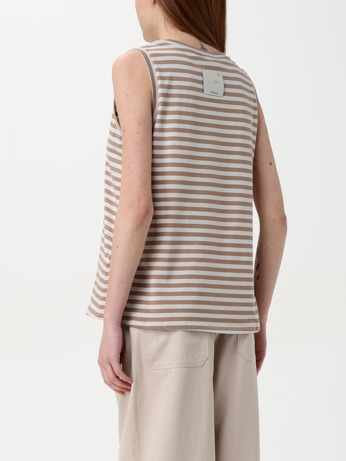 'S MAX MARA T-SHIRTS: Canotta 'S Max Mara in cotone stretch a righe, Sabbia - Img 3
