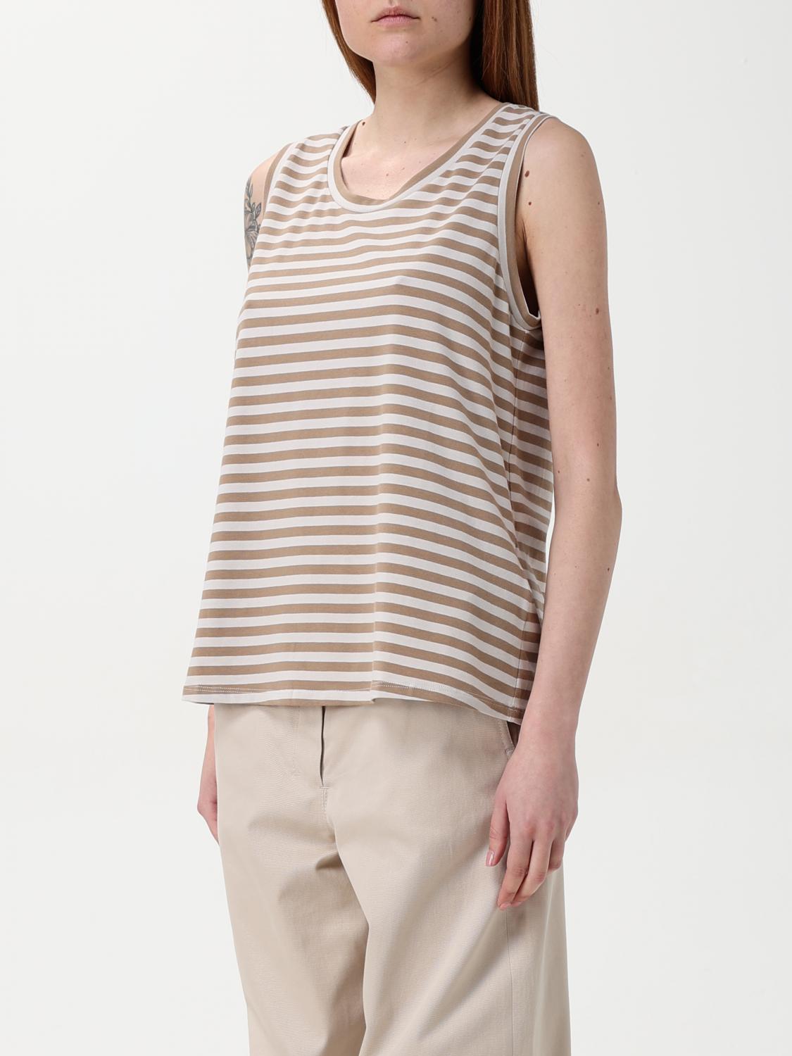 'S MAX MARA T-SHIRTS: Canotta 'S Max Mara in cotone stretch a righe, Sabbia - Img 4