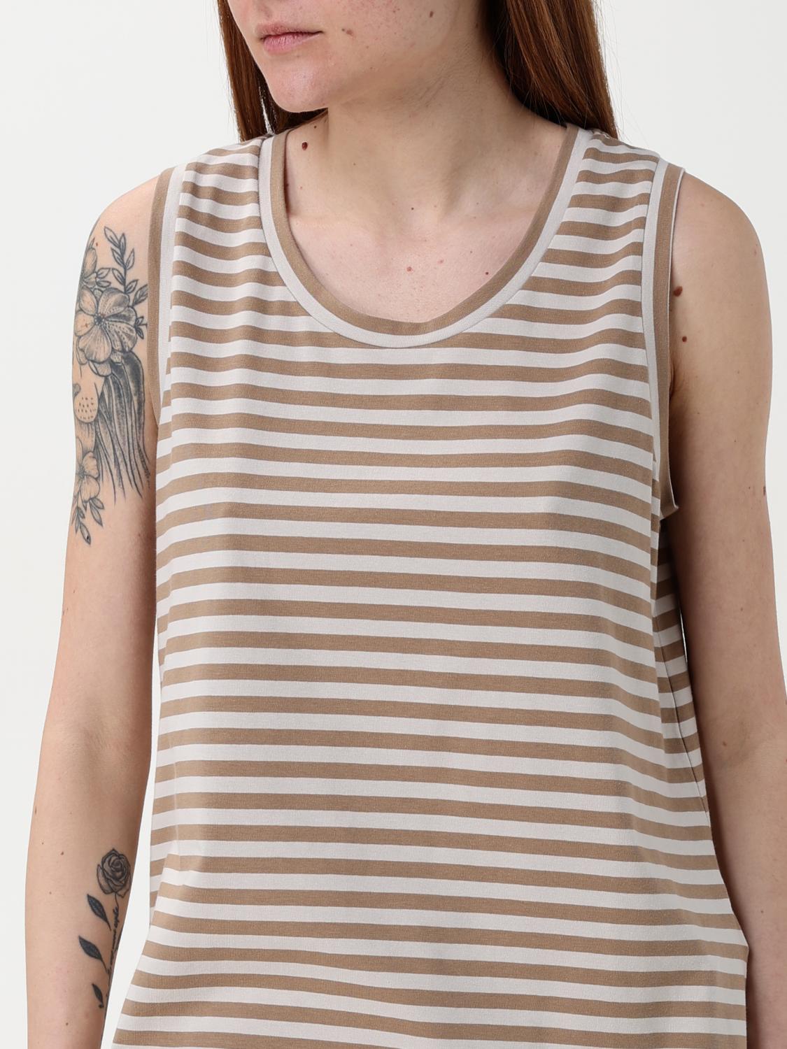 'S MAX MARA T-SHIRTS: Canotta 'S Max Mara in cotone stretch a righe, Sabbia - Img 5