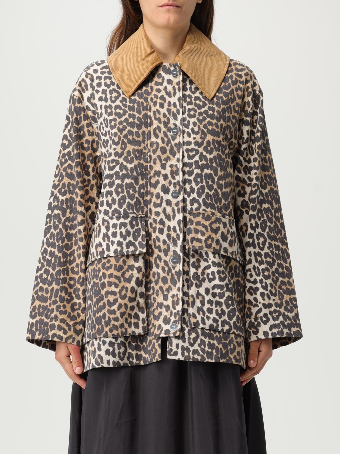 GANNI GIACCA: Giacca in tela leopardata Ganni, Latte - Img 1