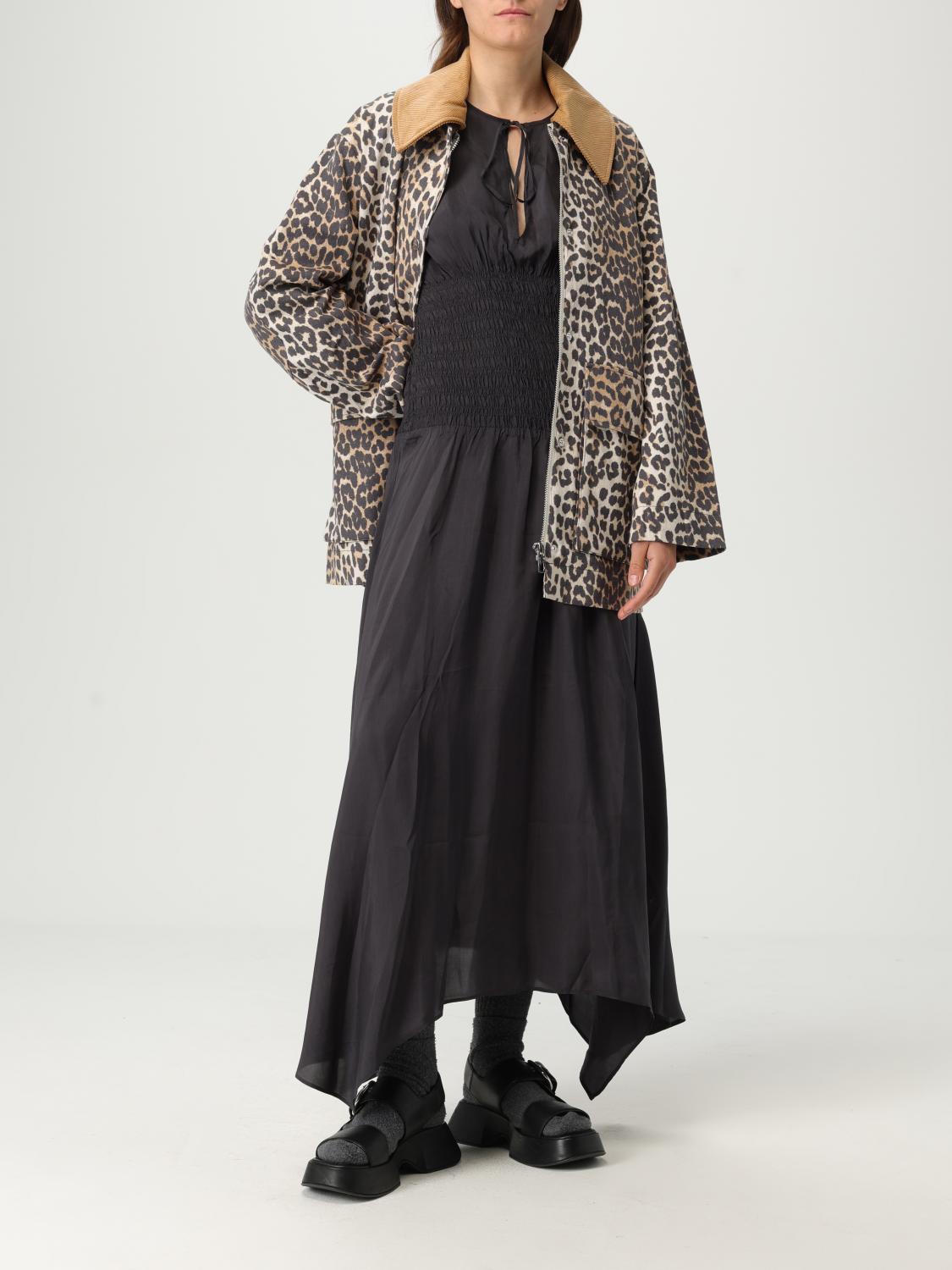 GANNI GIACCA: Giacca in tela leopardata Ganni, Latte - Img 2