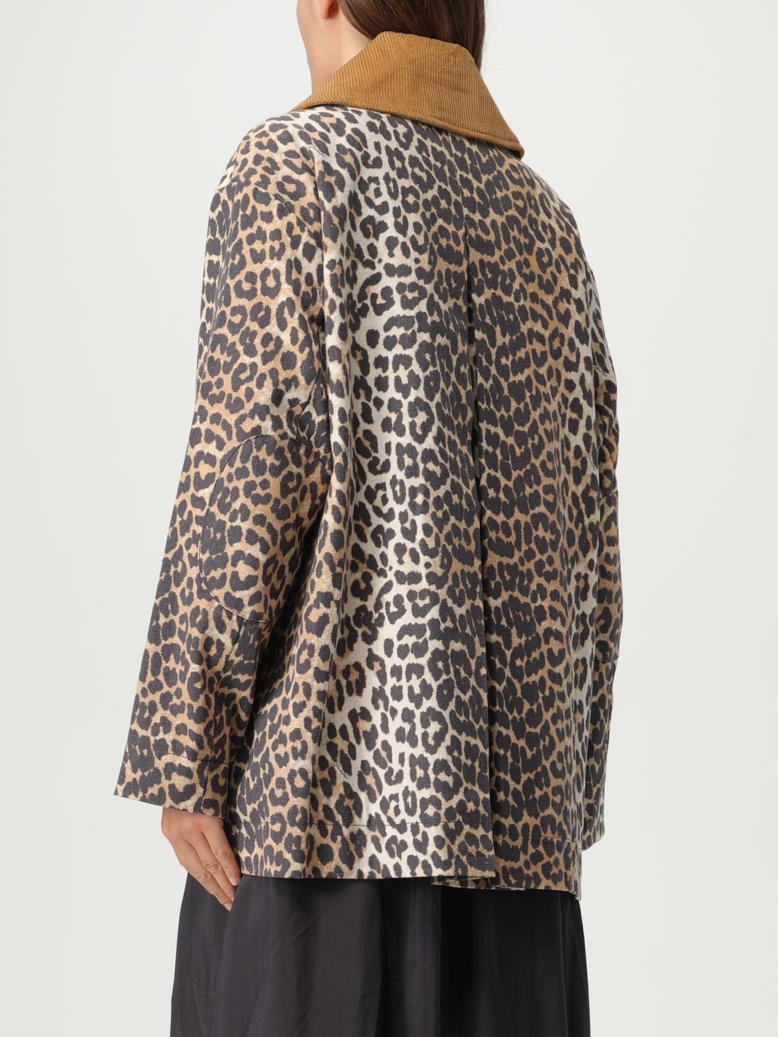 GANNI GIACCA: Giacca in tela leopardata Ganni, Latte - Img 3