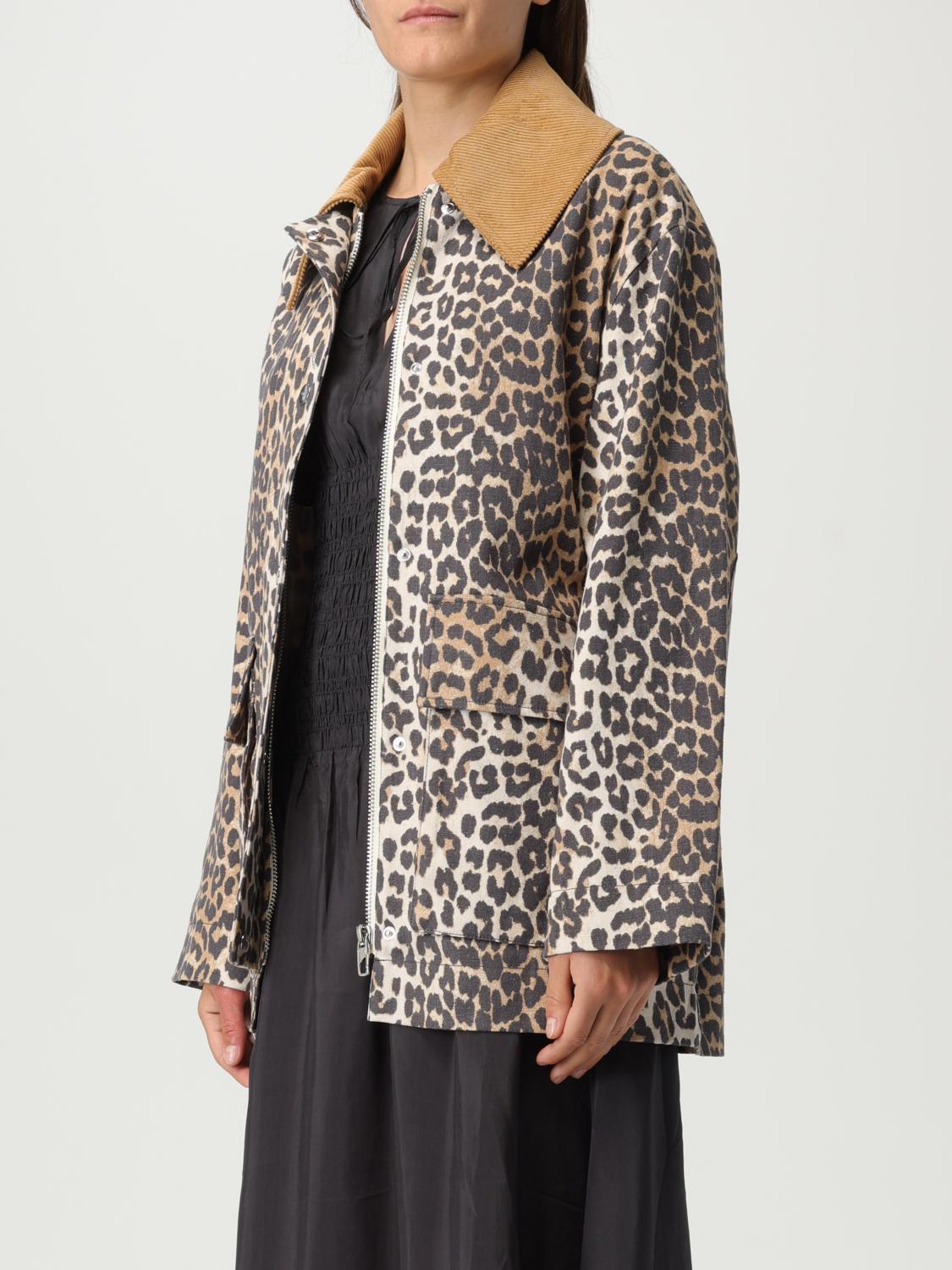 GANNI GIACCA: Giacca in tela leopardata Ganni, Latte - Img 4