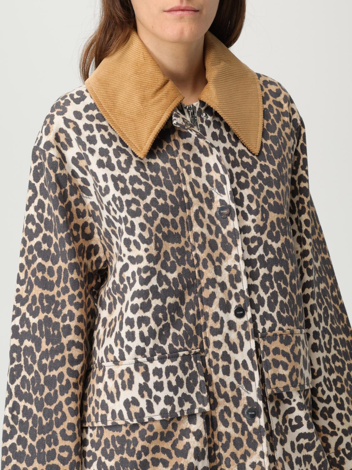 GANNI GIACCA: Giacca in tela leopardata Ganni, Latte - Img 5