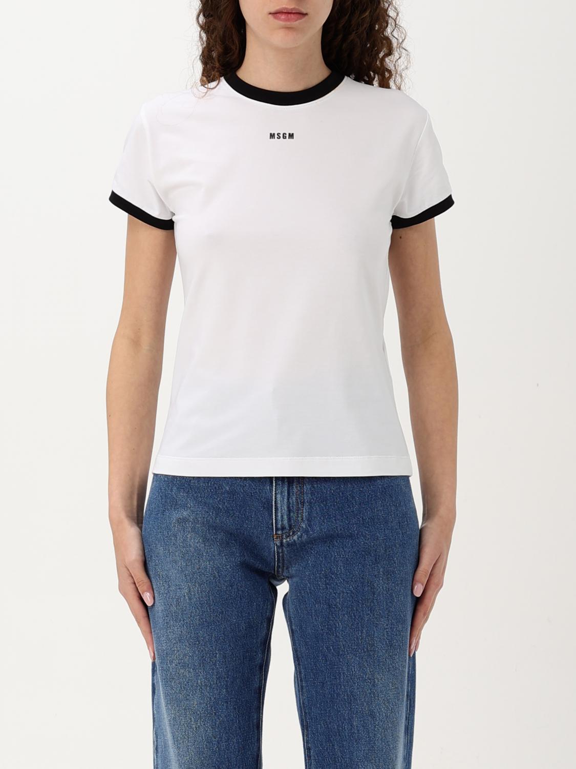 MSGM T-SHIRTS: T-shirt in cotone con mini logo MSGM, Bianco - Img 1