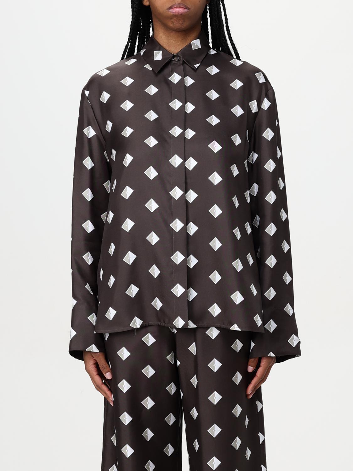 MAX MARA CAMICIA: Camicia Max Mara in twill di seta con stampa geometrica, Marrone - Img 1