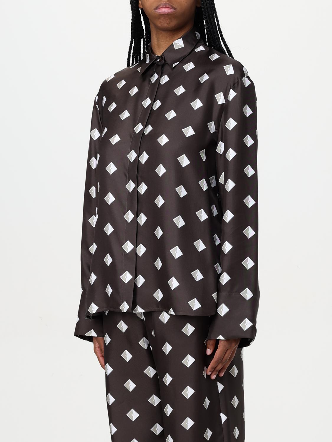 MAX MARA CAMICIA: Camicia Max Mara in twill di seta con stampa geometrica, Marrone - Img 4