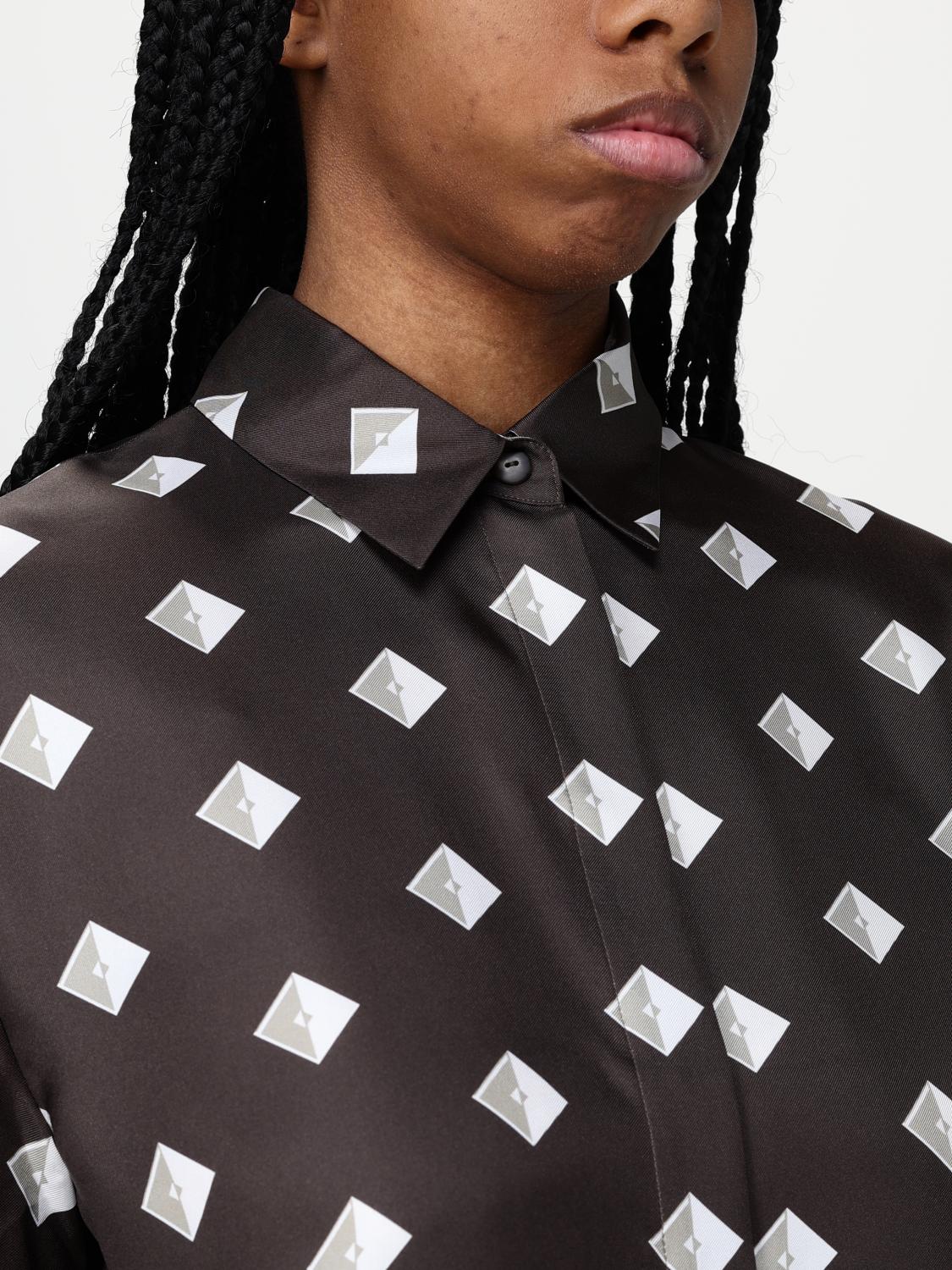 MAX MARA CAMICIA: Camicia Max Mara in twill di seta con stampa geometrica, Marrone - Img 5
