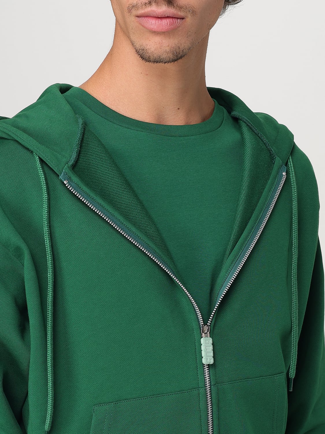 GCDS FELPA: Felpa GCDS in cotone con zip , Verde - Img 4